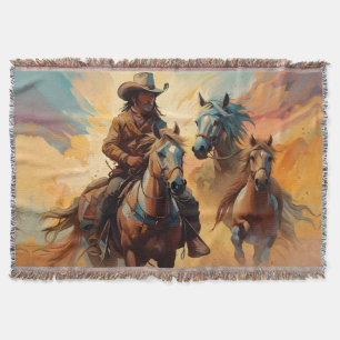 Couverture Cowboy Chevaux Occidentaux bleu Tan Collage