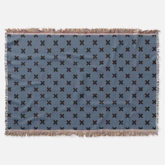 Couverture Croix noire coutures sur bleu-gris (Devant)