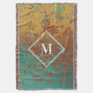 Couverture Cuivre Turquoise Texture métallique Monogramme ini