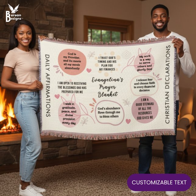Couverture Custom Daily Affirmations Christian Bible Verse (Personalized Christian Daily Affirmations Prayer Blanket with faith declarations and custom text)
