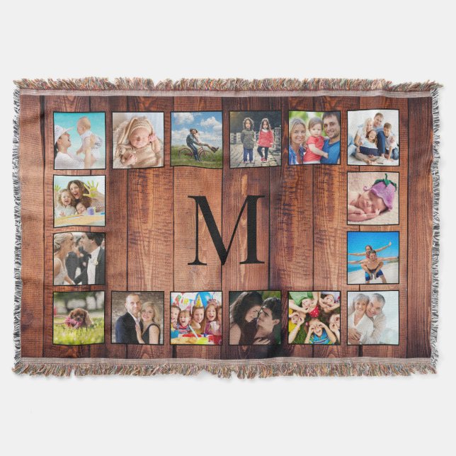 Couverture Custom Family Photo Collage Reclaimed Wood (Devant)