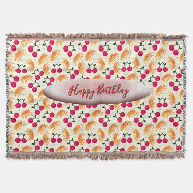 Couverture Custom Orange Floral Cherry Pattern (Devant)