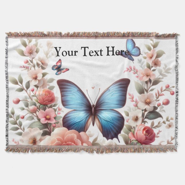 Couverture Customizable Text Blue Butterfly Floral Art-96279 (Devant)