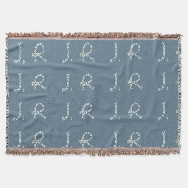 Couverture Customized Blue White Rope Knot Monogram Soft Warm (Devant)