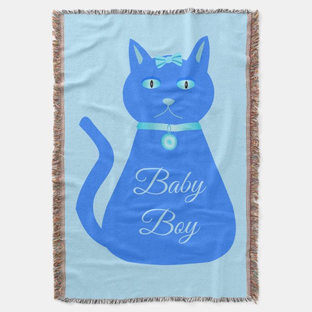 Couverture Cute Blue Baby Boy Chat Personnalisé (devant Vertical)