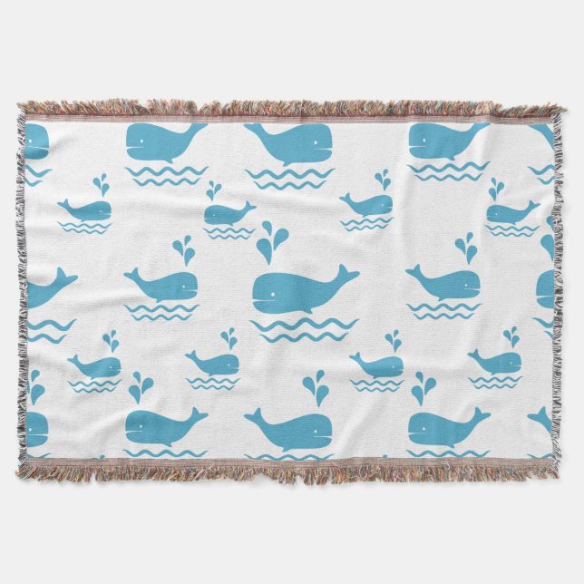 Couverture Cute Blue Whale Seamless Ocean Pattern (1) (Devant)