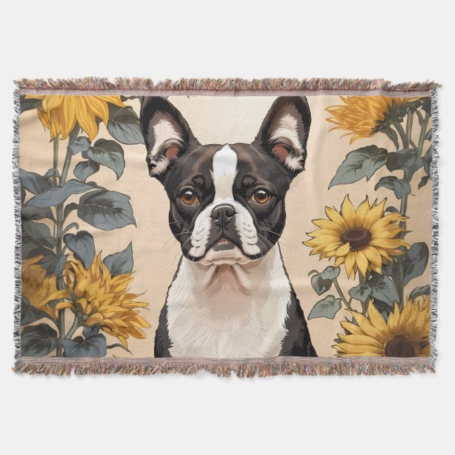 Couverture Cute Boston Terrier Yellow Sunflowers (Devant)