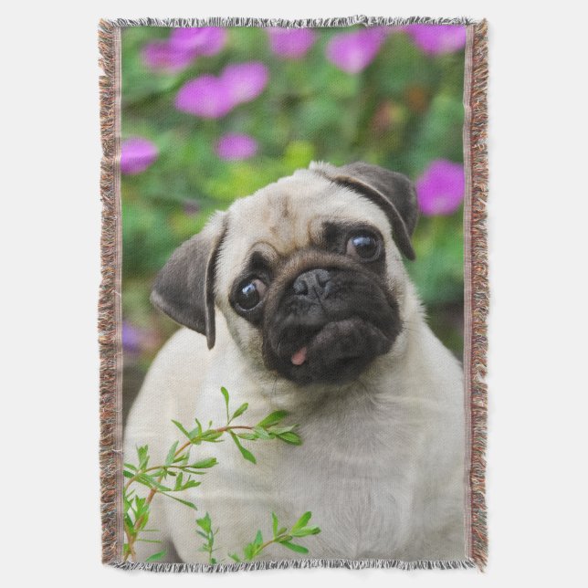 Couverture Cute Carlin de Faune Chiot dans un jardin (devant Vertical)