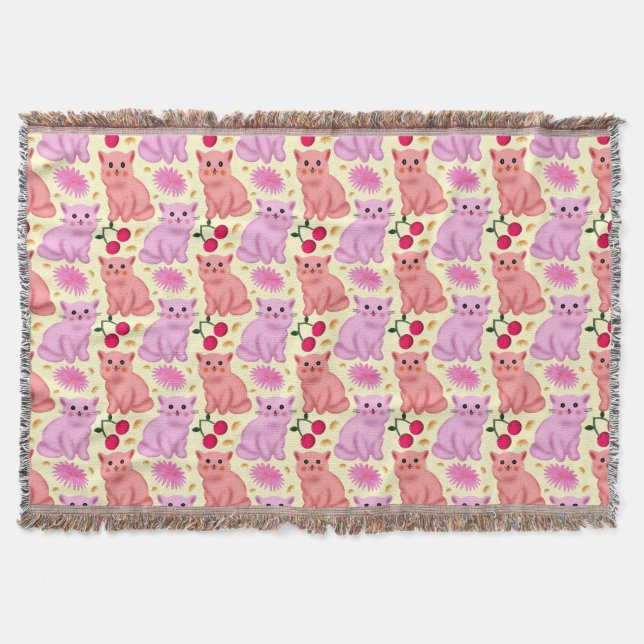 Couverture Cute Cat Cherry Floral Pattern | Kawaii Kitty  (Devant)