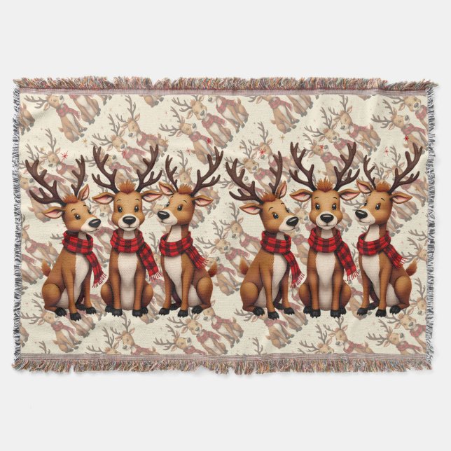 Couverture Cute Christmas Reindeer Trio with Plaid Scarves (Devant)