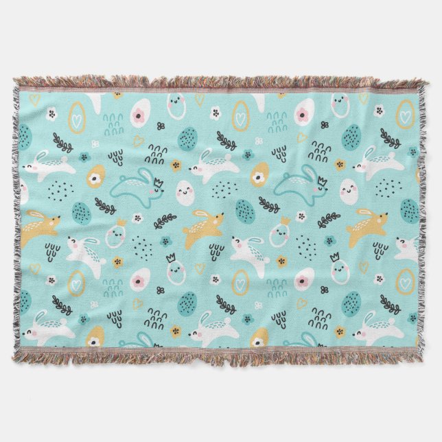 Couverture Cute Easter Bunny Pattern Kawaii Rabbits Eggs  (Devant)