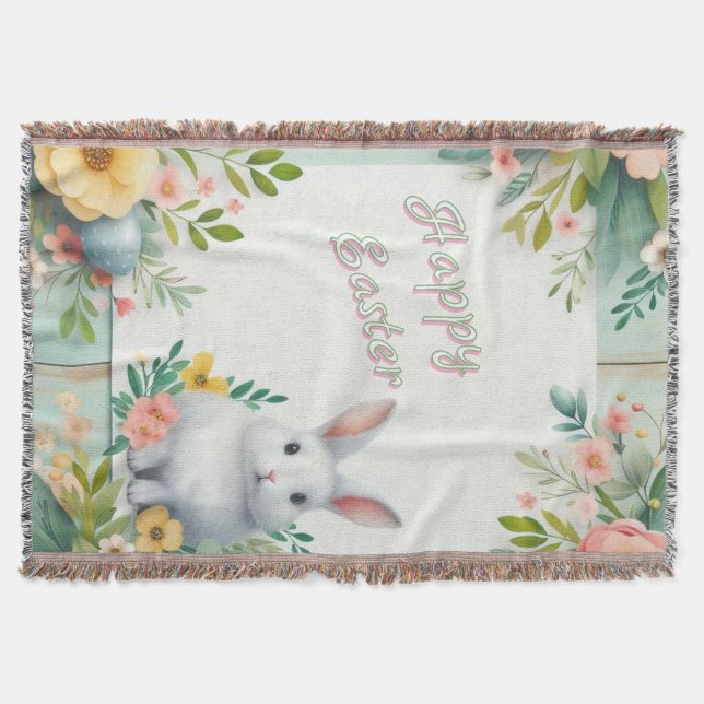Couverture Cute, floral heureux lapin de Pâques (Devant)