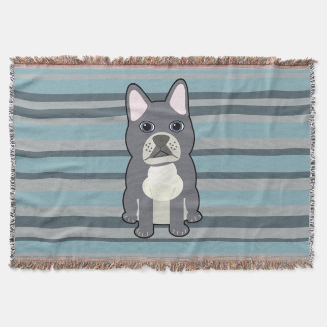 Couverture Cute French Bulldog Blue Striped (Devant)