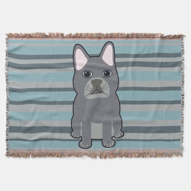 Couverture Cute French Bulldog Blue Striped (Devant)