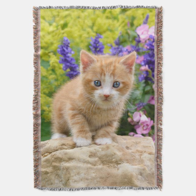 Couverture Cute Ginger Chat Kitten Flower Garden Photo - (devant Vertical)