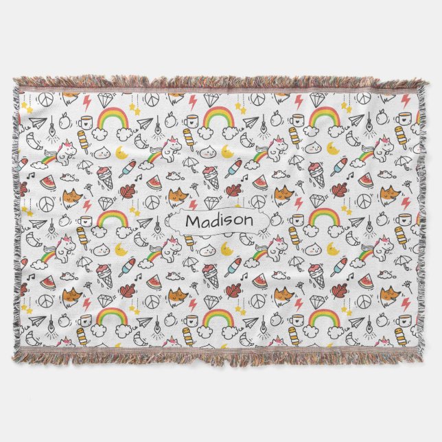 Couverture Cute Kawaii Motif nom personnalisé jeter couvertur (Devant)