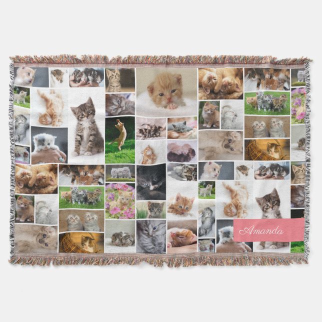Couverture Cute Kitten Photo Montage Coral Chat Rose (Devant)
