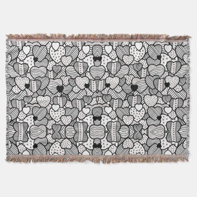 Couverture Cute noir blanc coeurs motif (Devant)