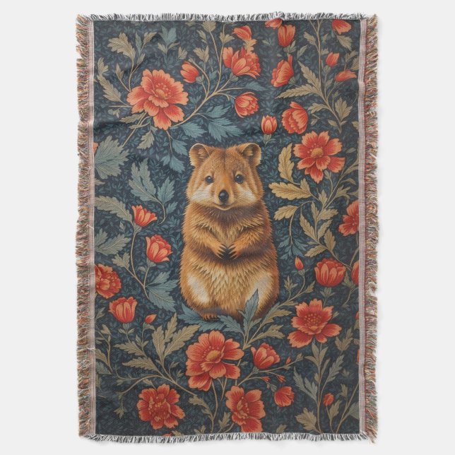 Couverture Cute Quokka William Morris Inspiré Floral (devant Vertical)