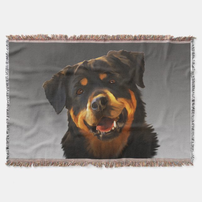 Couverture Cute Rottweiler Dog Water Couleur Art Portrait (Devant)