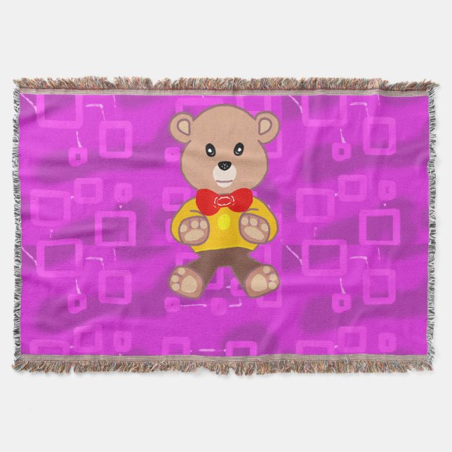 Couverture Cute Teddy Bear on Pink Geometric  (Devant)