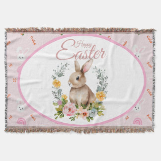 Couverture Cute Watercolor Bunny Floral Wreath Easter
