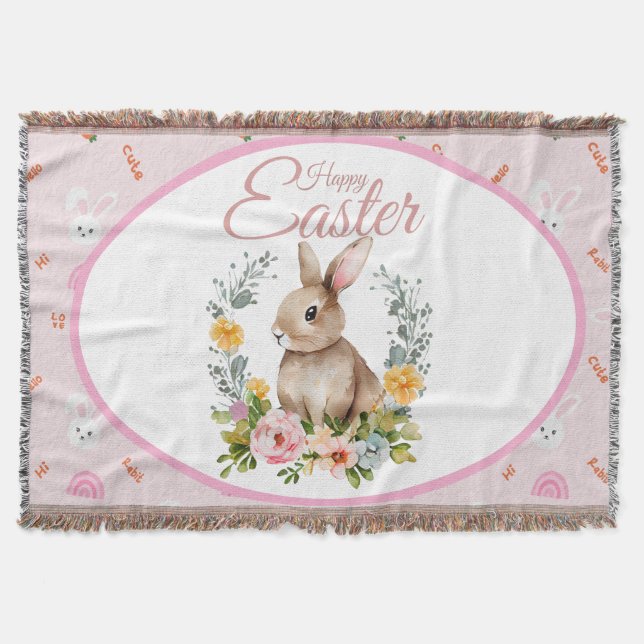 Couverture Cute Watercolor Bunny Floral Wreath Easter (Devant)