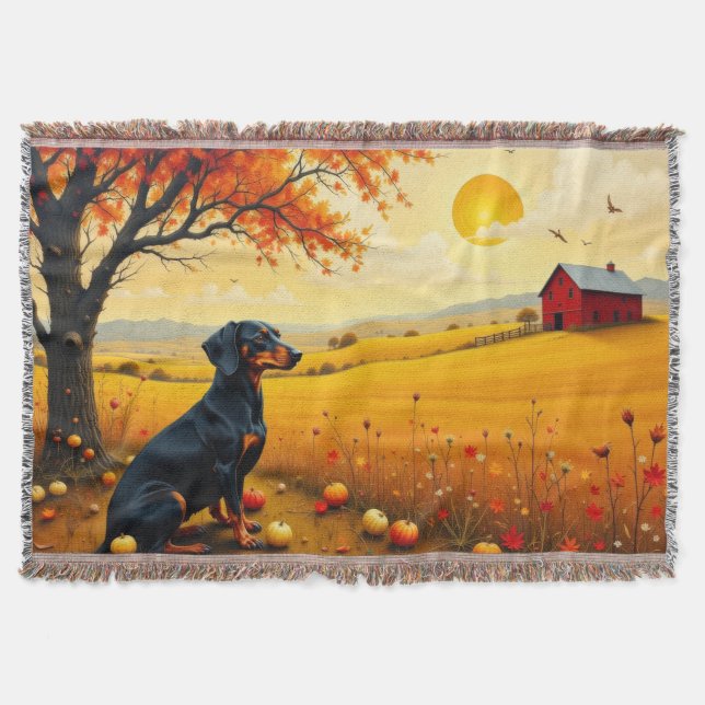 Couverture Dachshund à la ferme au coucher du soleil (Devant)