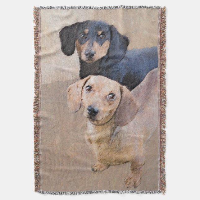 Couverture Dachshund (Smooth) Peinture - Art Chien original (devant Vertical)