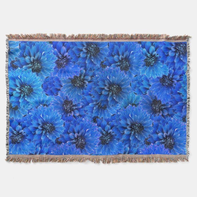 Couverture Dahlias en bleu royal - design floral, (Devant)