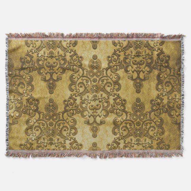 Couverture Damask Distressed Rustic Dark Yellow Gold (Devant)