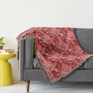Couverture Damassé de William Morris, rouge foncé et blanc