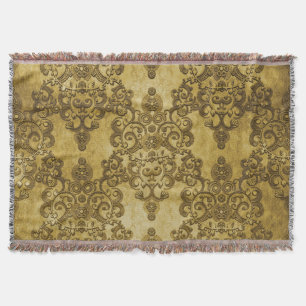 Couverture Damassé Distressed Rustique Or Jaune Foncé