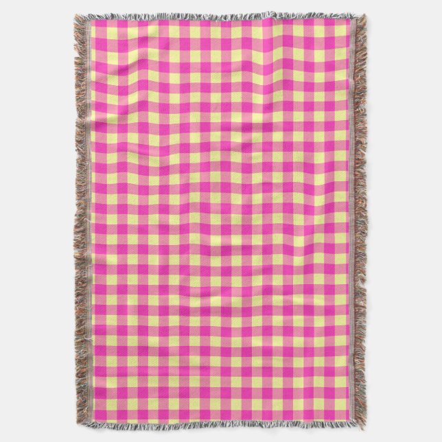 Couverture Damier Gingham Rose Clair et Jaune  (devant Vertical)