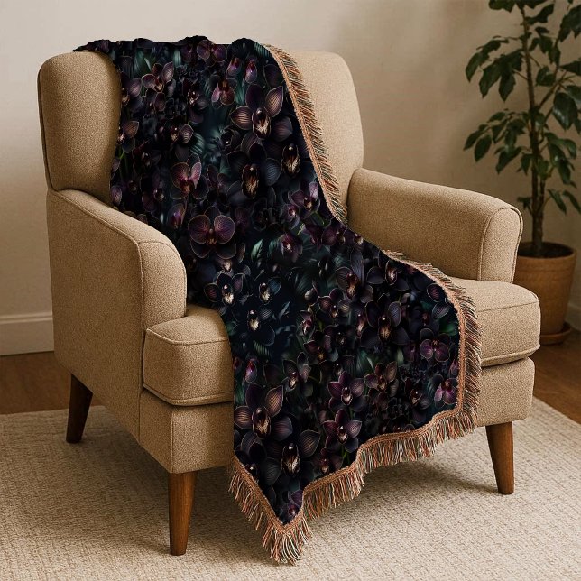 Couverture Dark Orchid Maximalist Gothic Floral Throw Blanket (Dark Orchid Maximalist Gothic Floral Throw Blanket)