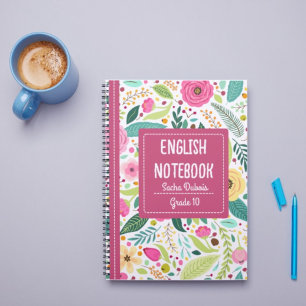 Couverture de cahier anglais en floral rose coloré