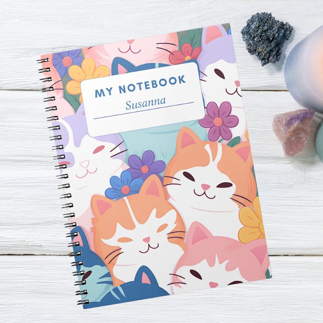 Couverture de cahier Chats heureux et fleurs (Créateur téléchargé)