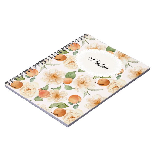 Couverture de cahier élégante florale pêche et crè (Côté gauche)