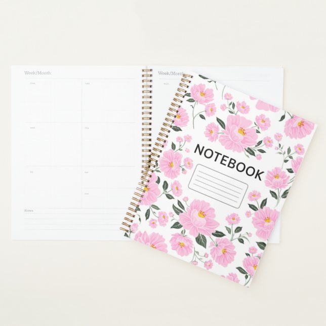 Couverture de cahier floral rose | Élégante fleur  (Devant avec enveloppe)