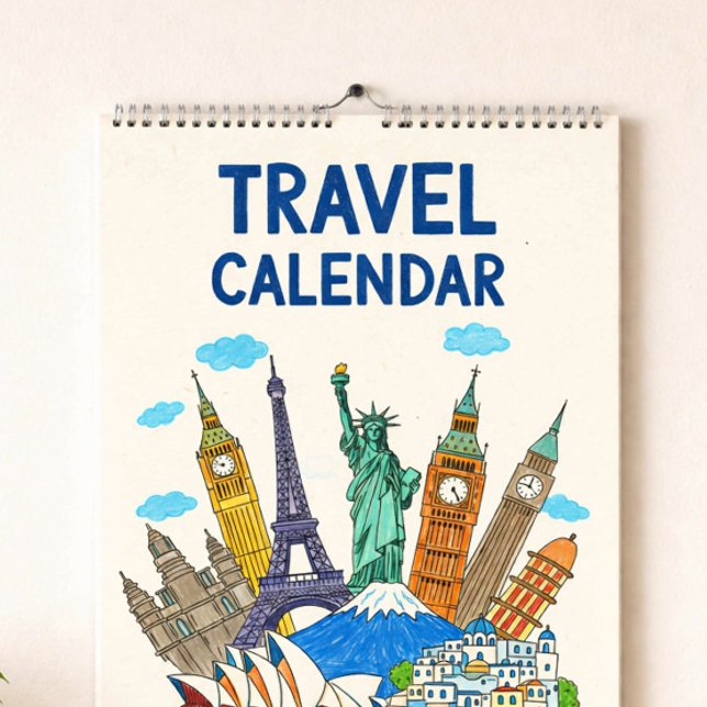 Couverture de calendrier de voyage de style crayon (Créateur téléchargé)