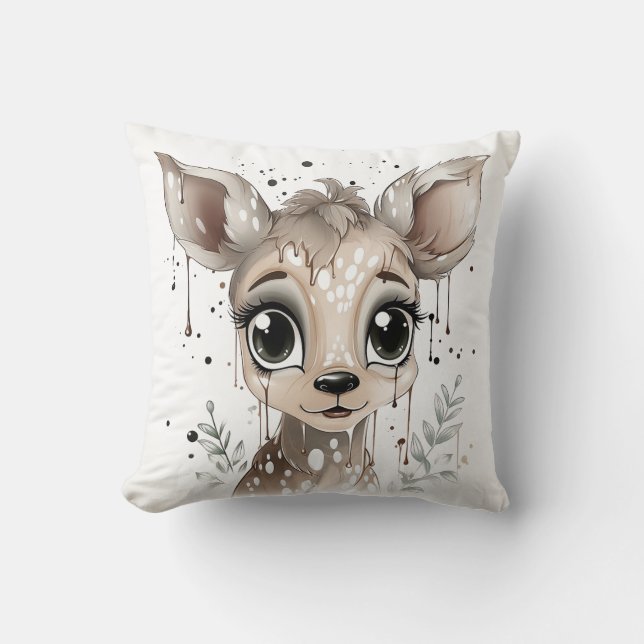 Couverture de coussin blanc "Enchanted Fawn" (Recto)