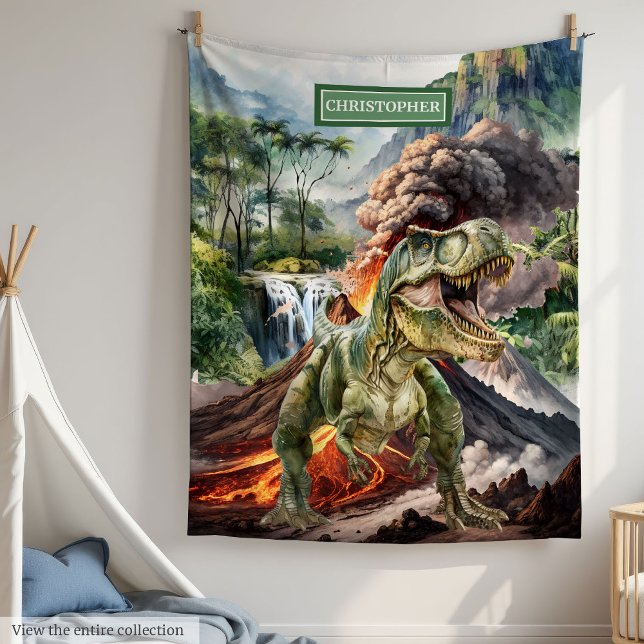 Couverture de dinosaure personnalisée Garçons Cade (Personalized Dinosaur Blanket Boys Gift Watercolor)