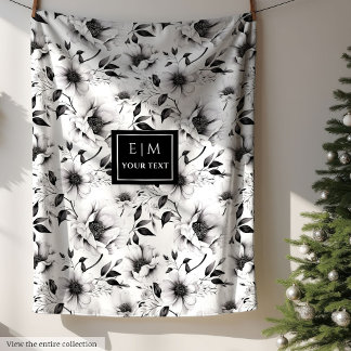 Couverture de fleurs noir et blanc monogramme cosy