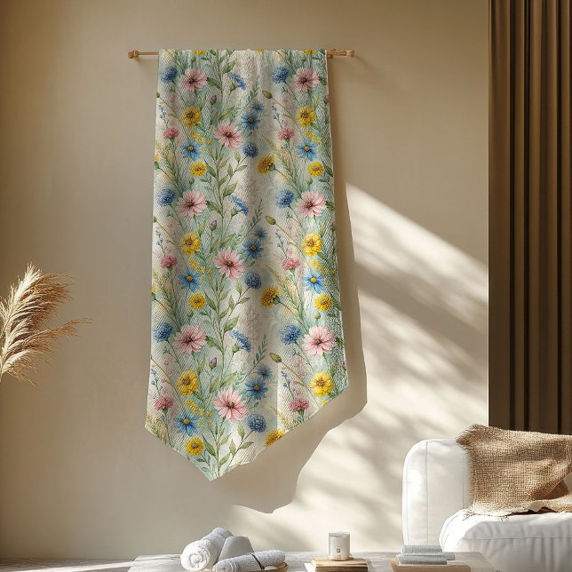 Couverture de fleurs sauvages inspirées par Boho d (Boho-Inspired Wild Flowers Blanket in Soft Hues)