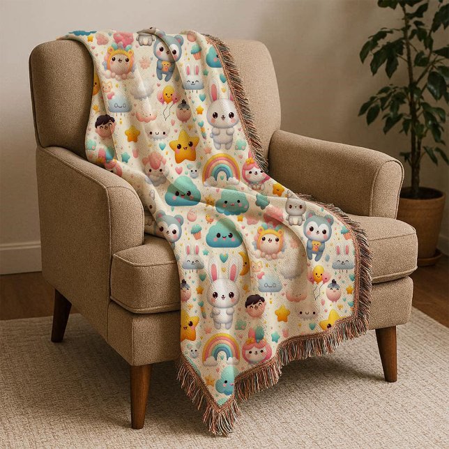 Couverture de jet pour enfants fantaisiste pastel  (Kawaii Bunny Pastel Whimsical Kids Throw Blanket)