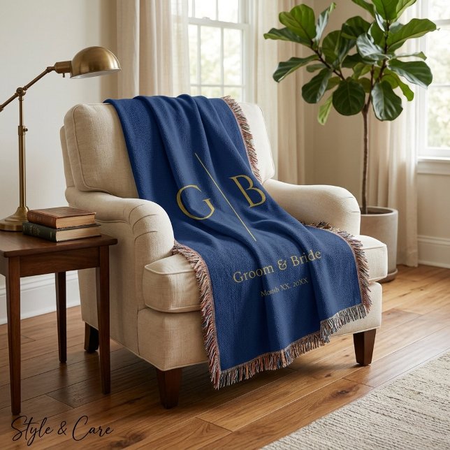 Couverture de jeté marine élégante pour les faveur (Stylish Navy Throw Blanket for Wedding Favors)