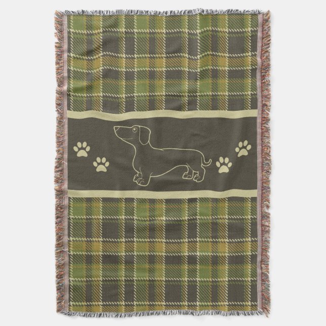 Couverture de lancer Dachshund Green Plaid (devant Vertical)