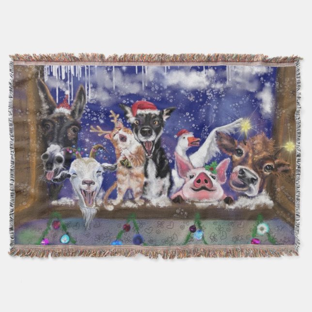 Couverture de Noël drôle de fête d'animaux de ferm (Devant)