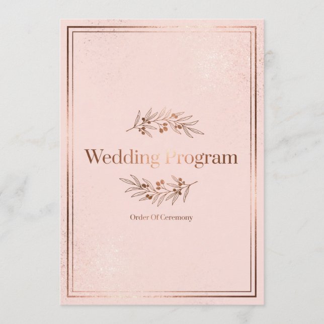 Couverture de Programme de Mariage Rose Doré Blush (Devant)