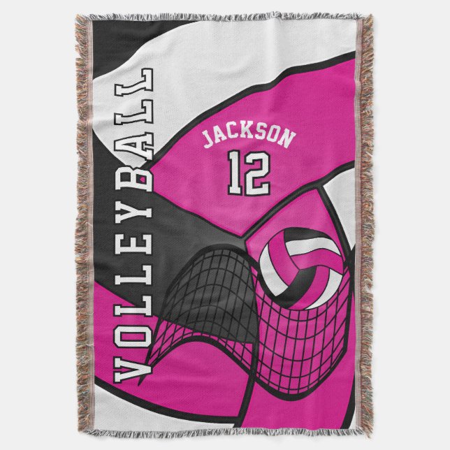 Couverture 🏐 de volley-ball en rose chaud, blanc et noir (devant Vertical)